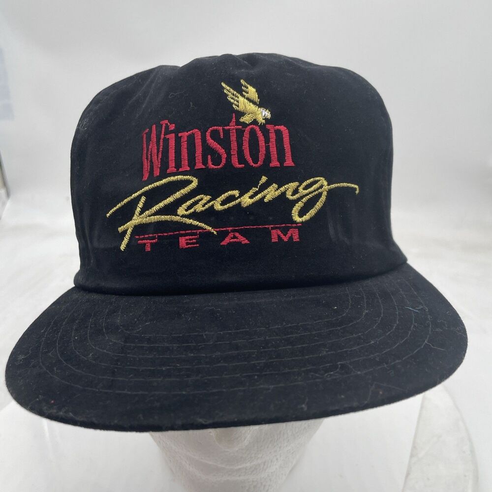 Vintage Winston Racing Team Hat NASCAR Cap Black Velvet Snapback Embroidered